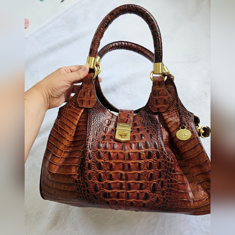 BRAHMIN ELISA PECAN CROC EMBOSSED MELBOURNE SHOULDER HANDBAG